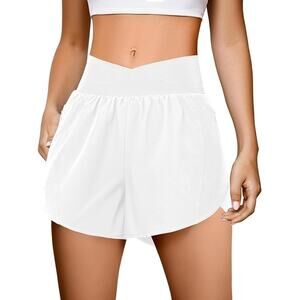 FireSwan Women's White Crossover Athletic Flowy Shorts Skorts w/ Pockets, Sz XXL